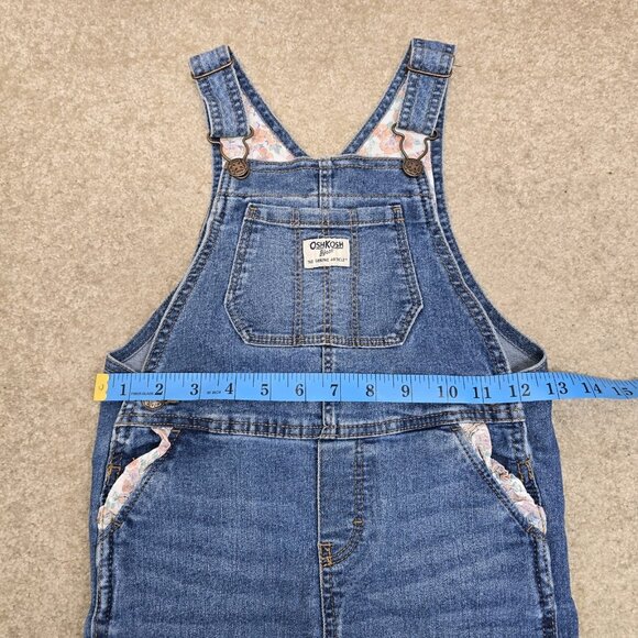 Oshkosh Denim Blue Jean Bib Overalls Toddler Size 5T Floral Ruffles Adjustable - Picture 8 of 9